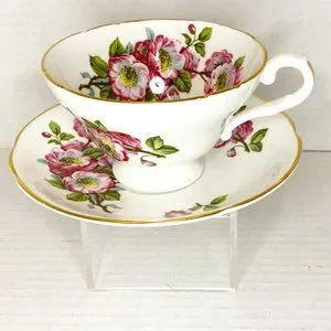 Vintage Stanley Fine Bone China England Tea Cup and Saucer Pink Flowers